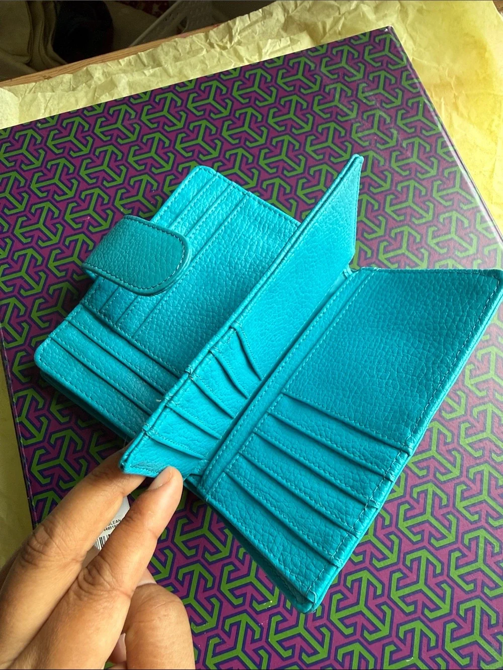 mundi Turquoise Pebbled Leather Phone Wallet Case